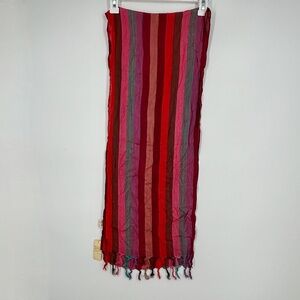 B+B Womens Vintage Rectangular Scarf Multi Color Stripes with Fringes 100% Rayon
